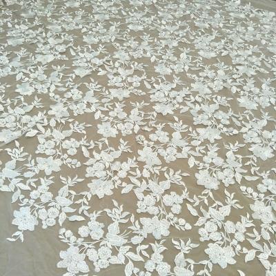 China Other Natural Ivory White Ball Gown Wedding Dress Lace With Sequins Wedding Dress Fabric 130cm Wide for sale