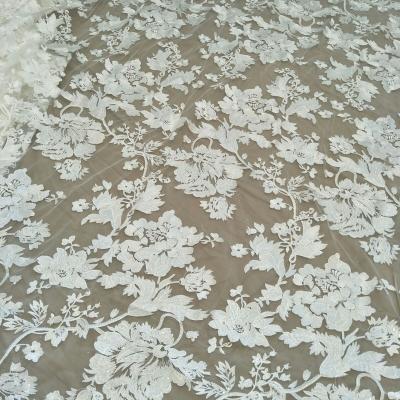 China Other New Arrival Small Flower Wedding Dress Lace Fabric Sale By The Yard 130cm Width Sequins Fabric for sale