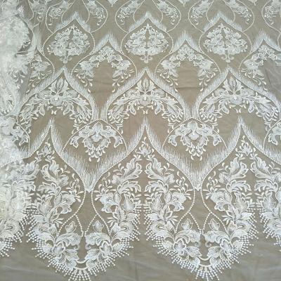 China Other New Double Alternate Shape Fabric Ivory White Wedding Dress Fabric With Sequin Width 130cm for sale