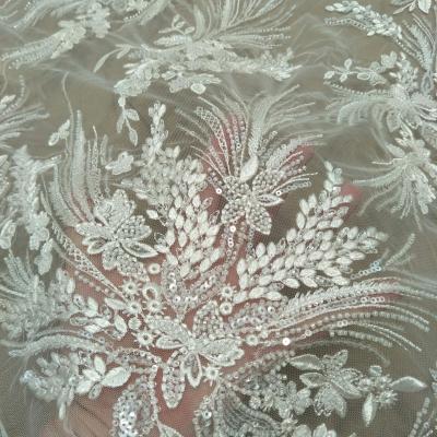 China Other beaded lace fabric 130cm width dress lace fabric bridal gown wedding dress lace fabric sale by the yard for sale