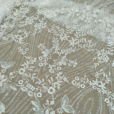 China Other new arrival embroidery lace fabric with sequins and beads dress dress lace sale by the yard for sale