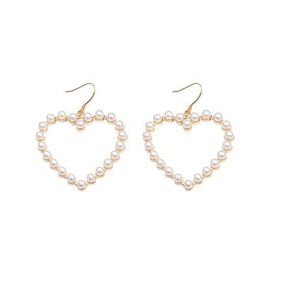 China 925 Trendy Korean Women's Stiletto Statement Earring Vintage Silver Geometric Pearl Heart Stud Earrings for sale