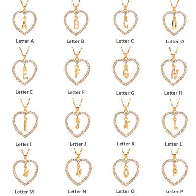 China Fashion Valentines Day Gifts Heart Stainless Steel Zircon Stainless Steel Name Letters Pendant Initial Necklace for sale