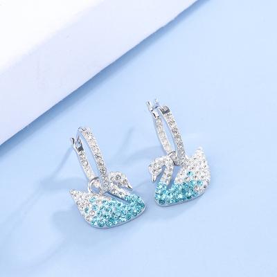 China Famous Designer Earrings Women Jewelry Brand SWA Fashion CLASSIC And Gradient Romantic Blue Swan Dangling Earrings for sale