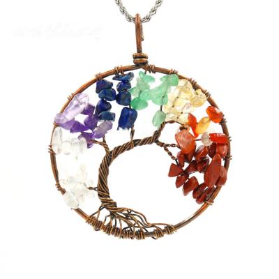 China CLASSIC Crystal Tree of Life Crystal Natural Stone Necklace Reiki Brass Pendants Women Gift for sale