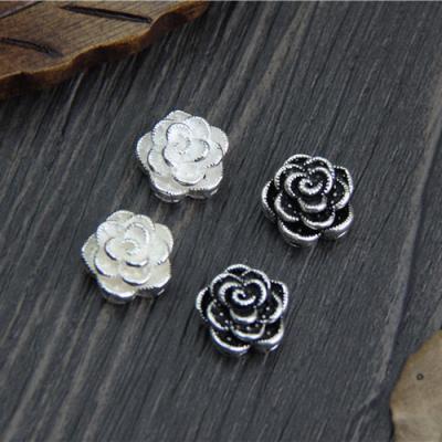 China 925 Silver Vintage 925 Sterling Silver Beads DIY Bracelet Necklace Rose Flower Spacer Beads For Jewelry Making for sale