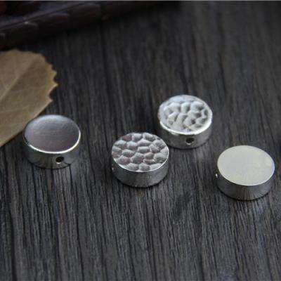 China 925 925 Sterling Silver DIY Bracelet Necklace Spacer Bead Hammered Flat Beads Round For Jewelry Making for sale