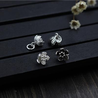 China 925 Silver Vintage S925 Sterling Silver Charms Bracelet Necklace Spacer Flower Pendant DIY Handmade Charm for sale