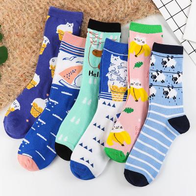 China BONYPONY Antibacterial Women's Casual Cartoon Print Cotton Sport Socks Lovely Cute Ice Cream Kitty Sheep Art Patterned Fancy Crew Socks for sale