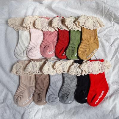 China Antibacterial Rib Kids Girls Ruffle Ankle Cotton Princess Lace Socks Cozy Baby Socks for sale