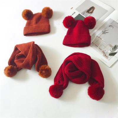 China Wholesale JOINT Beanie Hats Pom Pom Hats Kids Winter Hats Beanie With Scarf for sale