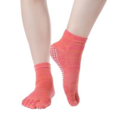 China BONYPONY Anti Bacterial Anti Skid Combed Cotton Yoga Socks For Women With Grip And Non Slip Half Open Toe Socks For Ballet Pilates Barre Dance for sale