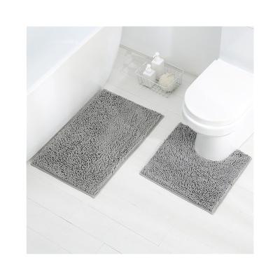 China High Quality Non-Slip Easy Clean Anti-Slip Mat Set Waterproof Microfiber Chenille Bath Cover Floor Mat 2pcs for sale