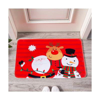 China Washable Flannel Fleece Microfiber Print Bath Mat Christmas Entrance Door Mat Christmas Home Carpet for sale