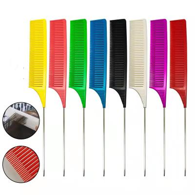 China Salon CUSTOM LOGO HIGH LIGHTING COMB STAINLESS STEEL PINE TAIL COMB HEAT RESISTANT CUTTING TEASING COMB for sale