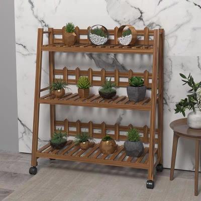 China Retail Stores Plant Pot Holder Stand Rack Shelf 3 Tier Wooden Flower Display Bamboo Tall Shelf for sale