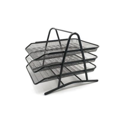 China STASUN Office School Desk Organizer Durable Three Layers Metal Wire Mesh 3 Tier File Tray for sale