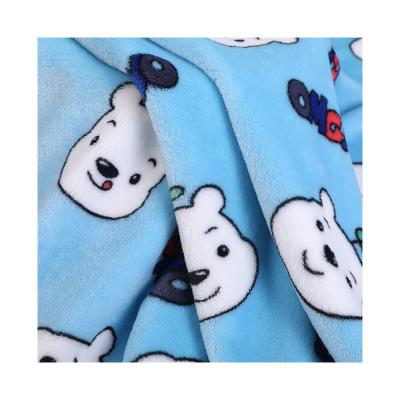 China Shrink-Resistant Super Soft Bears Printed Baby Pajamas Fabric, Wrap Knitting Polyester Stripe Flannel Fleece Blanket Fabric for sale