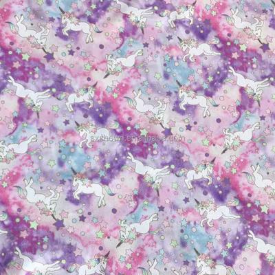 China Shaoxing Unicorn Digital Printed 100% Soft Anti-Static 2021 Polyester Knitted Fabric For Dress , Skirt for sale