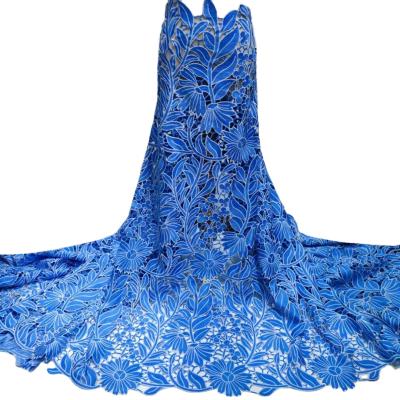 China Good quality 100% Tear-resistant cotton 5 yards embroidery fabric wedding fabric luxury bridal evening gown dress fabric for sale