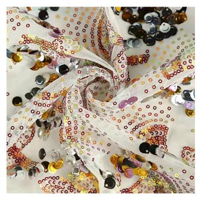 China Shrink-Resistant Gingko Sequin Embroidered Fabric , Mesh Shining Women Fabric Multicolor for sale