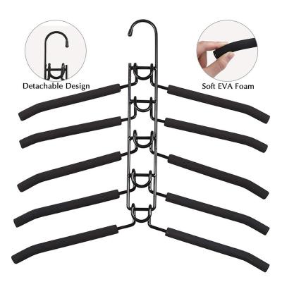 China 5 Layers Non-slip Foam Padded Pants Hangers Wardrobe Detachable Space Saving Magic Hanger for sale