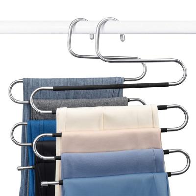 China Multifunction 5 Tier Closet Organizer 5 Layer Metal S Shape Space Saving Cloth Pants Pants Hanger for sale