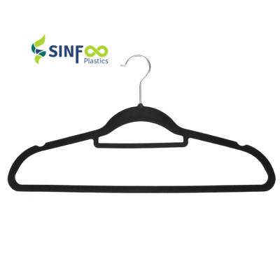 China Wholesale Custom Anti Slip Anti Slip ABS Velvet Tie Rod Plastic Thin Hangers For Clothes for sale