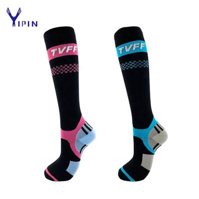 China OEM Breathable Wholesale Nylon Logo Knee High Compression Socks For Sports Running for sale