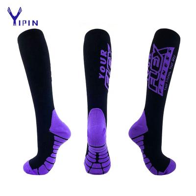 China OEM Breathable Wholesale Nylon Logo Knee High Compression Socks For Sports Running for sale