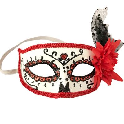 China Party Decoration Halloween Mask Red Day Of The Dead Broken Heart Flower Skeleton Masquerade Mask With Floral Band Mexico Day Of The Dead Supplies for sale