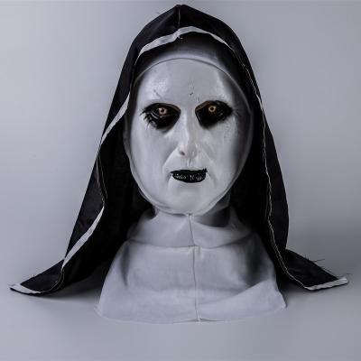 China Party Decoration The Nun Latex Mask Valak Demon Scary Movie The Nun Creation White Horror Mask Hairhead Halloween 2 Horror Costume for sale