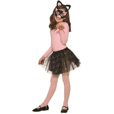 China Black Pink Kids Cat Kit Headband Ears Mask Polyester Sequins Tutu Girls Costume Accessory Tutu Set Cat Fancy Dress Costume Kit for sale