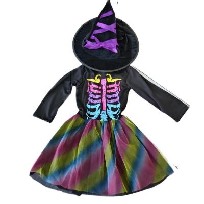 China Polyester Halloween Outfits Ballet Skeleton Witch Tutu Long Sleeve Tulle Tutu Skirt Costume Hat Girl Halloween Fancy Dress Outfit for sale