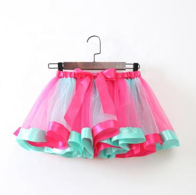 China Polyester Toddler Girls Ballet Dance Tutu Bowtie Fishtail Flower Layered Rainbow Skirt Ruffled Tulle Pettiskirt Party Costume for sale