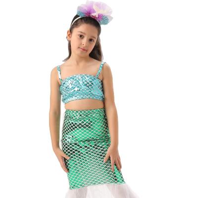 China Eco-Friendly Princess Birthday Dress Up With Accessories Girls Mermaid Costume With Headband Halloween Mermaid Cosplay Skirt for sale