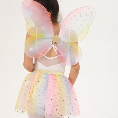 China Polyester girls fairy, angel or butterfly wings magic wand costumes, cosplay dress up for kids for sale