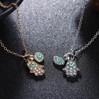 China Wholesale Fashion Jewelry Durable Fatima Hand Turkish Blue Eyes Alloy Palm Necklace for sale