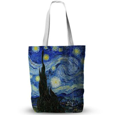 China Fashion Medium Reusable Van Gogh Economical Canvas Tote Bag Grocery Bags for sale