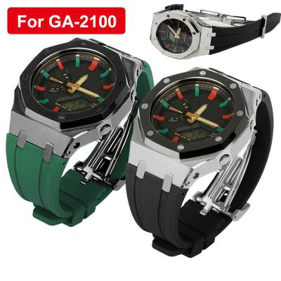 China Classic Third Generation For GA 2100 Watch Strap Rubber Band Stainless Steel Case Rubber Watch Band For ga-2100 for sale