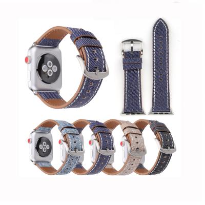 China High Quality Strong Clasp Fashion Cowboy Canvas Watch Band Leather Smart For Watch Band Strap for sale