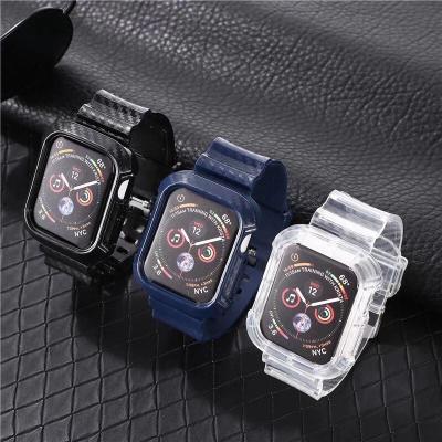 China Watch Band Case Set Fashion Carbon Fiber Resin Watch Band Case Rubber Bumper Protector Watch Bands Set For Iwatch Band for sale