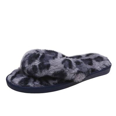 China EVA Foreign Trade Europe and USA Plush Women's Summer 2022 New Flip Flops Outside Leopard Print Suede Wear Women's for sale