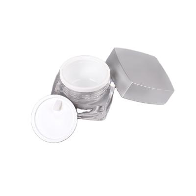 China Luxury Square Acrylic Cream Jar 15g 30g 50g Personal Care Making Jar With Purple Cap for sale