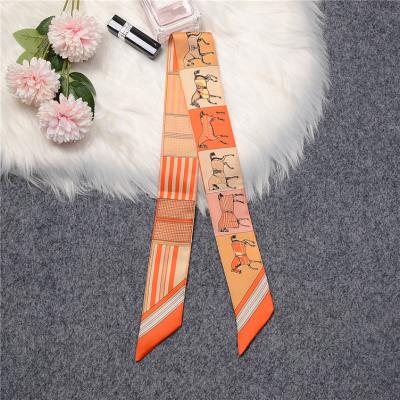 China 100x4cm Fashion Check Short Silk Scarf Ladies Print Silk Satin Ribbon Long Small Scarf Narrow Neck Hair for sale