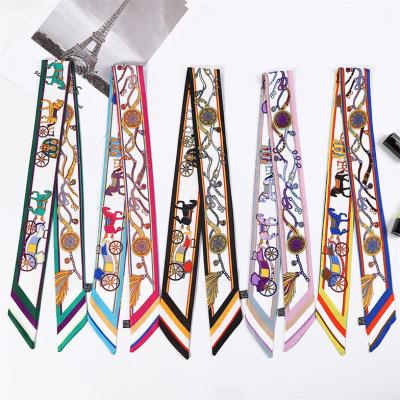 China 100%Pure Silk Short Silk Scarves And Long Head Small Narrow Sliver Head Elegent Silk Scarf for sale