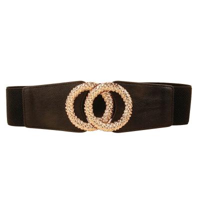 China 2022 Fashion PC Factory Direct Sales Double Circle Belt Simple Elastic Waist Black Wide Belt for sale