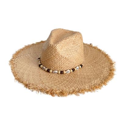 China 2022 Summer Cowboy Hat Sunshade Foldable Outdoor Sunshade Character Fringed Woven Breathable Straw Hat for sale