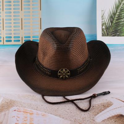 China 2022 Character Cowboy Large Brim Straw Hat Hot Selling New Jazz Top Hat Ladies Western Curly Summer Big Hat Wholesale Hot Selling for sale