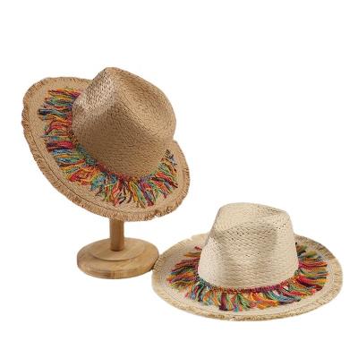 China New Sunscreen Summer Straw Hat UV Protection Beach Sun Hat Parent-child Tassel Hat Wholesale Cool for sale